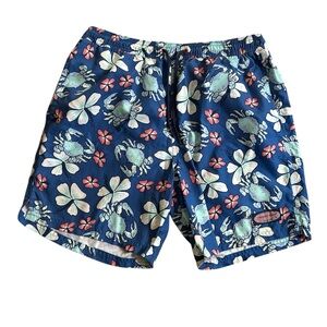 Vineyard Vines Blue and Green Swim Trunks Floral Pattern